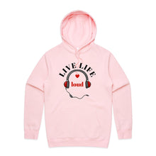 Load image into Gallery viewer, Embrace bold style with our 'Live Life Loud' women's relaxed fit hoodie. This modern, fashionable oversized hoodie offers ultimate comfort and a trendy, laid-back look. Perfect for casual wear, it's the ideal piece for those who love chic, oversize women's hoodies with a statement.