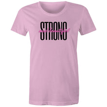 Load image into Gallery viewer, Embrace your inner strength with our 'Strong and Beautiful' women's affirmation t-shirt. Featuring an empowering quote, this inspirational message tee is perfect for spreading positivity. Wear it as a daily reminder of your resilience and beauty. Shop our uplifting slogan and motivation t-shirts today!