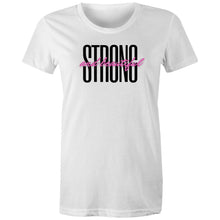 Load image into Gallery viewer, Embrace your inner strength with our 'Strong and Beautiful' women's affirmation t-shirt. Featuring an empowering quote, this inspirational message tee is perfect for spreading positivity. Wear it as a daily reminder of your resilience and beauty. Shop our uplifting slogan and motivation t-shirts today!