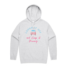 Load image into Gallery viewer, Discover our women's relaxed fit hoodie featuring the empowering slogan 'Laugh it Off and Keep It Moving.' Perfect for casual outings, this modern oversize hoodie blends comfort with style, making it a must-have for anyone who loves fashionable oversize hoodies.