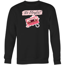 Load image into Gallery viewer, Cosy up in our '80s Playlist' oversized sweatshirt! Embrace retro vibes with a nostalgic design that takes you back to when we recorded tunes on cassette tapes. Perfect for women who love a relaxed fit without sacrificing style, this retro-inspired sweatshirt elevates your wardrobe with ultimate comfort and nostalgia.