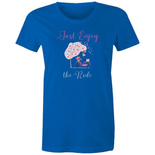 Load image into Gallery viewer, Discover our 'Enjoy the Ride' affirmation t-shirt, an inspirational graphic tee that spreads positive vibes wherever you go. Perfect for those who embrace life’s journey, this motivational t-shirt features a bold message to inspire yourself and others. Shop now for uplifting, positive quotes!