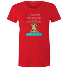 Load image into Gallery viewer, Stand tall with this t-shirt featuring the empowering quote: 'A Strong Woman Looks a Challenge Dead in the Eye and Gives It a Wink.' Our positive message t-shirts are designed to spread confidence and uplift spirits with every wear, making them a must-have for women who embrace their strength and resilience.