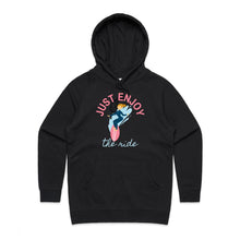 Load image into Gallery viewer, Embrace casual street style with our 'Just Enjoy the Ride' women's hoodie. This chic and fashionable hoodie combines comfort with an empowering message, making it a standout piece in any wardrobe. Part of our premium women's hoodie collection, it’s perfect for effortless everyday style.
