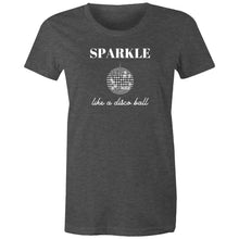 Load image into Gallery viewer, Shine bright with our women's retro t-shirt featuring the iconic slogan 'Sparkle Like a Disco Ball.' Perfect for throwback fashion lovers, this retro-inspired graphic tee is a must-have in your wardrobe. Shop the best retro t-shirts for a timeless, iconic look that never goes out of style!