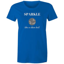 Load image into Gallery viewer, Shine bright with our women's retro t-shirt featuring the iconic slogan 'Sparkle Like a Disco Ball.' Perfect for throwback fashion lovers, this retro-inspired graphic tee is a must-have in your wardrobe. Shop the best retro t-shirts for a timeless, iconic look that never goes out of style!