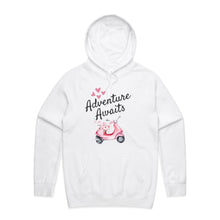 Load image into Gallery viewer, Explore in style with our 'Adventure Awaits' hoodie, the perfect blend of cosy unisex apparel and fashionable streetwear. This modern oversized hoodie offers a relaxed fit, making it a must-have for any adventure. Elevate your look with this trendy hoodie, designed for everyone who loves comfort and style.