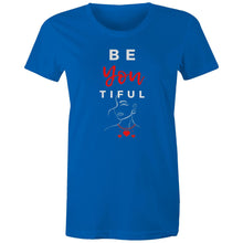 Load image into Gallery viewer, Discover the power of self-love with our 'Be-You-tiful' women's t-shirt, featuring an inspirational message that encourages you to embrace your true self. This shirt is a celebration of individuality and self-acceptance, perfect for anyone looking to remind the world that beauty shines brightest when you're simply you.