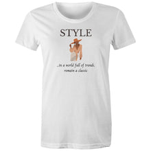 Load image into Gallery viewer, Stand out with our 'In a World Full of Trends, Remain a Classic' women's t-shirt. Made from 100% organic cotton, this eco-friendly tee offers premium sustainability and top-quality comfort. Embrace timeless style with our organic, environmentally conscious fashion choice.