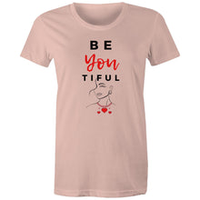Load image into Gallery viewer, Discover the power of self-love with our 'Be-You-tiful' women's t-shirt, featuring an inspirational message that encourages you to embrace your true self. This shirt is a celebration of individuality and self-acceptance, perfect for anyone looking to remind the world that beauty shines brightest when you're simply you.