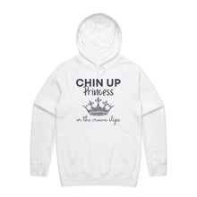 Load image into Gallery viewer, Discover our relaxed fit hoodie with the empowering slogan 'Chin Up Princess, or the Crown Slips.' Perfect for those who love fashionable oversized hoodies, this hoodie blends comfort with style. Elevate your streetwear with this must-have hoodie designed for confidence.