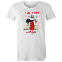 Load image into Gallery viewer, Shine bright this summer with our 'Time to Shine - It's Summer Time' women's t-shirt. Made from 100% organic cotton, this eco-friendly, premium sustainable tee is perfect for environmentally conscious fashion lovers. Enjoy top-quality organic clothing that's stylish and planet-friendly!