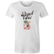Load image into Gallery viewer, Embrace the essence of summer with our 'Beach Vibes' retro t-shirt for women. Crafted from soft, breathable fabric, this tee is perfect for sun-soaked days by the sea. Featuring a vibrant design that captures the spirit of the beach, it's ideal for anyone looking to add a splash of fun to their wardrobe.