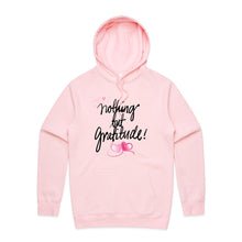 Load image into Gallery viewer, Stay stylish and comfortable in our fashionable oversized women's hoodie featuring the message 'Nothing but Gratitude.' This modern, relaxed fit hoodie is perfect for casual wear, blending cosy comfort with chic style. A must-have for those who love trendy, oversized hoodies.
