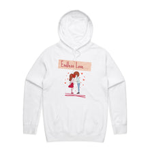 Load image into Gallery viewer, Wrap yourself in the warmth of our 'Endless Love' women's hoodie. This cosy, relaxed fit hoodie is the perfect blend of comfort and style, making it a must-have in fashionable oversized streetwear. Perfect for those who appreciate apparel with a retro twist!