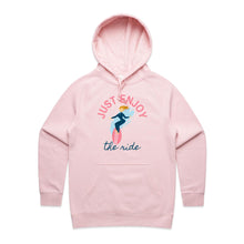 Load image into Gallery viewer, Embrace casual street style with our 'Just Enjoy the Ride' women's hoodie. This chic and fashionable hoodie combines comfort with an empowering message, making it a standout piece in any wardrobe. Part of our premium women's hoodie collection, it’s perfect for effortless everyday style.
