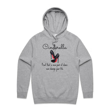 Load image into Gallery viewer, Discover our relaxed fit hoodie featuring the slogan: "Cinderella - proof that a new pair of shoes can change your life." Perfect for those who love fashionable oversized hoodies, and trendy unisex streetwear. Elevate your style with this timeless and comfy statement piece today!