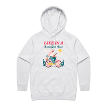 Load image into Gallery viewer, Discover our chic and fashionable women's regular fit hoodie, featuring the uplifting slogan 'Life is a beautiful ride.' Perfect for casual street style, this high-quality designer hoodie blends comfort and style. Shop the latest trendy, premium women's hoodie collection for your go-to look!