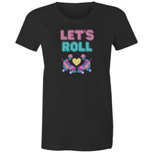Load image into Gallery viewer, Go green with our women's organic t-shirt featuring the slogan 'Let's Roll.' Crafted from 100% organic cotton, this premium sustainable tee combines eco-friendly comfort with stylish design, making it a top choice for anyone looking for the best in organic cotton clothing.