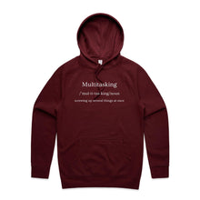 Load image into Gallery viewer, Explore our women's relaxed fit hoodie with the witty message 'Multitasking - Screwing Up Several Things at Once.' This modern, fashionable oversized hoodie offers the perfect blend of comfort and style. Ideal for those who love relaxed fit and chic, contemporary fashion.