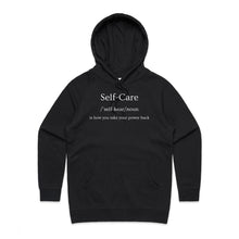 Load image into Gallery viewer, Elevate your street style with our women's regular fit hoodie, featuring the empowering message 'Self Care - is how you get your power back.' Combining chic design with ultimate comfort, this high-quality hoodie is a must-have for your collection. Perfect for effortless, urban-inspired looks!