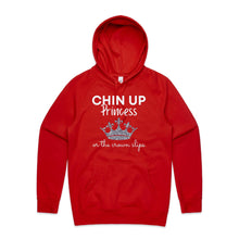 Load image into Gallery viewer, Discover our relaxed fit hoodie with the empowering slogan 'Chin Up Princess, or the Crown Slips.' Perfect for those who love fashionable oversized hoodies, this hoodie blends comfort with style. Elevate your streetwear with this must-have hoodie designed for confidence.