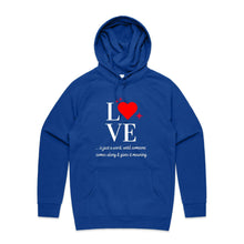 Load image into Gallery viewer, Discover our women's relaxed fit hoodie with a heartwarming "Love" message, perfect for those seeking fashionable oversized hoodies. This modern hoodie combines comfort and style, offering a cosy yet chic look for any casual occasion. Stay trendy in this must-have relaxed fit design.