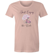Load image into Gallery viewer, Discover our 'Enjoy the Ride' affirmation t-shirt, an inspirational graphic tee that spreads positive vibes wherever you go. Perfect for those who embrace life’s journey, this motivational t-shirt features a bold message to inspire yourself and others. Shop now for uplifting, positive quotes!