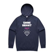 Load image into Gallery viewer, Step into comfort and style with our women's relaxed fit hoodie featuring the uplifting message 'Shine Bright Like a Diamond.' This fashionable oversized hoodie combines a modern look with a cosy, relaxed fit, making it a must-have addition to your casual wardrobe. Elevate your everyday style effortlessly.