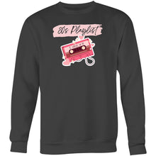 Load image into Gallery viewer, Cosy up in our '80s Playlist' oversized sweatshirt! Embrace retro vibes with a nostalgic design that takes you back to when we recorded tunes on cassette tapes. Perfect for women who love a relaxed fit without sacrificing style, this retro-inspired sweatshirt elevates your wardrobe with ultimate comfort and nostalgia.