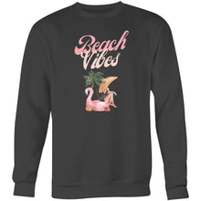 Load image into Gallery viewer, Keep the essence of summer alive year-round with our 'Beach Vibes' relaxed fit sweatshirt. This oversized sweatshirt is the epitome of comfort and warmth. Soft, cosy, and capturing the laid-back essence of seaside life in every thread, it's perfect for those who cherish the spirit of seaside serenity on even the chilliest days.