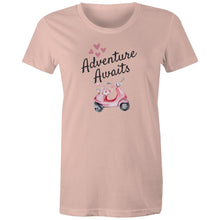 Load image into Gallery viewer, Embrace style and positivity with our 'Adventure Awaits' t-shirt. Featuring an inspirational message of empowerment and exploration, this comfortable and versatile tee is perfect for those ready to take on life's journeys. Spread a positive message wherever you go with this must-have addition to your wardrobe.