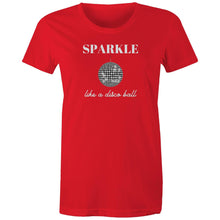 Load image into Gallery viewer, Shine bright with our women's retro t-shirt featuring the iconic slogan 'Sparkle Like a Disco Ball.' Perfect for throwback fashion lovers, this retro-inspired graphic tee is a must-have in your wardrobe. Shop the best retro t-shirts for a timeless, iconic look that never goes out of style!