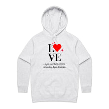Load image into Gallery viewer, Elevate your street style with our women's regular fit hoodie featuring a chic "Love" message. Part of our premium women's hoodie collection, this fashionable and high-quality design is perfect for casual wear. Discover stylish ladies' hoodies that blend comfort with designer flair.