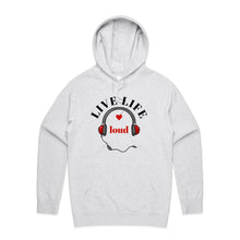 Load image into Gallery viewer, Embrace bold style with our 'Live Life Loud' women's relaxed fit hoodie. This modern, fashionable oversized hoodie offers ultimate comfort and a trendy, laid-back look. Perfect for casual wear, it's the ideal piece for those who love chic, oversize women's hoodies with a statement.