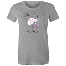 Load image into Gallery viewer, Discover our 'Enjoy the Ride' affirmation t-shirt, an inspirational graphic tee that spreads positive vibes wherever you go. Perfect for those who embrace life’s journey, this motivational t-shirt features a bold message to inspire yourself and others. Shop now for uplifting, positive quotes!