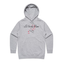 Load image into Gallery viewer, Discover our women's regular fit hoodie featuring the inspiring message 'La Vie en Rose.' Perfect for casual street style, this high-quality, fashionable hoodie adds a touch of elegance to your wardrobe. Part of our premium women's collection, it's ideal for those who love stylish urban hoodie styles.