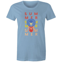Load image into Gallery viewer, Celebrate the season with our women's retro t-shirt featuring a vibrant 'Summertime' slogan and graphic. This iconic retro wear piece is perfect for adding a nostalgic touch to your wardrobe. Ideal for fans of retro-inspired fashion, our t-shirt blends style and comfort effortlessly.