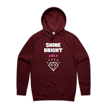 Load image into Gallery viewer, Step into comfort and style with our women's relaxed fit hoodie featuring the uplifting message 'Shine Bright Like a Diamond.' This fashionable oversized hoodie combines a modern look with a cosy, relaxed fit, making it a must-have addition to your casual wardrobe. Elevate your everyday style effortlessly.