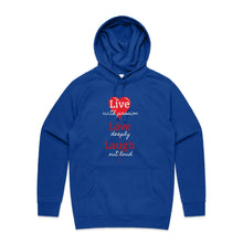 Load image into Gallery viewer, Stay cosy and stylish with our women's relaxed fit hoodie featuring the uplifting 'Live, Love, Laugh' message. This fashionable oversized hoodie offers a modern, casual look, perfect for everyday wear. Embrace comfort and style in our trendy women's hoodies.
