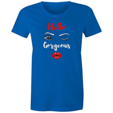 Load image into Gallery viewer, Step into iconic retro style with our 'Hello Gorgeous' women's graphic t-shirt. This retro-inspired tee adds a chic, playful touch to any wardrobe. Perfect for those who love bold, stylish graphic t-shirts with a timeless flair.