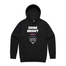 Load image into Gallery viewer, Step into comfort and style with our women's relaxed fit hoodie featuring the uplifting message 'Shine Bright Like a Diamond.' This fashionable oversized hoodie combines a modern look with a cosy, relaxed fit, making it a must-have addition to your casual wardrobe. Elevate your everyday style effortlessly.