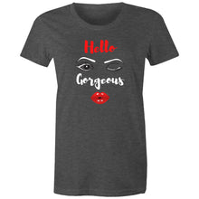 Load image into Gallery viewer, Step into iconic retro style with our 'Hello Gorgeous' women's graphic t-shirt. This retro-inspired tee adds a chic, playful touch to any wardrobe. Perfect for those who love bold, stylish graphic t-shirts with a timeless flair.