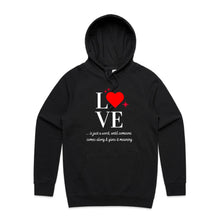 Load image into Gallery viewer, Discover our women's relaxed fit hoodie with a heartwarming "Love" message, perfect for those seeking fashionable oversized hoodies. This modern hoodie combines comfort and style, offering a cosy yet chic look for any casual occasion. Stay trendy in this must-have relaxed fit design.