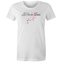 Load image into Gallery viewer, Discover our women's t-shirt featuring the uplifting message 'La Vie en Rose.' This empowering tee brings positive vibes with its inspirational message, perfect for those who love affirmation t-shirts and motivational slogans. Wear it to spread positivity and embrace an optimistic outlook.