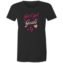 Load image into Gallery viewer, Wear your ambitions proudly with our 'Girl Got Goals' affirmation t-shirt. This motivational tee combines style with purpose, featuring an inspirational message to keep you focused. Shop now for empowering, positive quote t-shirts that inspire confidence and action every day!