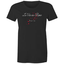 Load image into Gallery viewer, Discover our women's t-shirt featuring the uplifting message 'La Vie en Rose.' This empowering tee brings positive vibes with its inspirational message, perfect for those who love affirmation t-shirts and motivational slogans. Wear it to spread positivity and embrace an optimistic outlook.