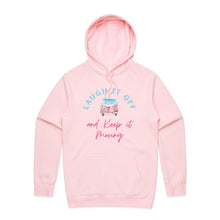 Load image into Gallery viewer, Discover our women's relaxed fit hoodie featuring the empowering slogan 'Laugh it Off and Keep It Moving.' Perfect for casual outings, this modern oversize hoodie blends comfort with style, making it a must-have for anyone who loves fashionable oversize hoodies.
