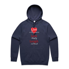 Load image into Gallery viewer, Stay cosy and stylish with our women's relaxed fit hoodie featuring the uplifting 'Live, Love, Laugh' message. This fashionable oversized hoodie offers a modern, casual look, perfect for everyday wear. Embrace comfort and style in our trendy women's hoodies.