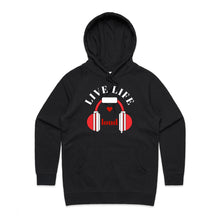 Load image into Gallery viewer, Discover our 'Live Life Loud' women's regular fit hoodie, blending casual street style with chic, designer appeal. Crafted from high-quality materials, this fashionable hoodie is part of our premium women's hoodie collection, offering the latest in urban hoodie style for bold, confident looks.